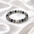 Handmade Labradorite Bead Bracelet with Sterling Silver CZ Accent 