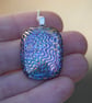 Dichroic blue and gold wavy pendant,  blue and gold fused glass necklace F37 - Image 2