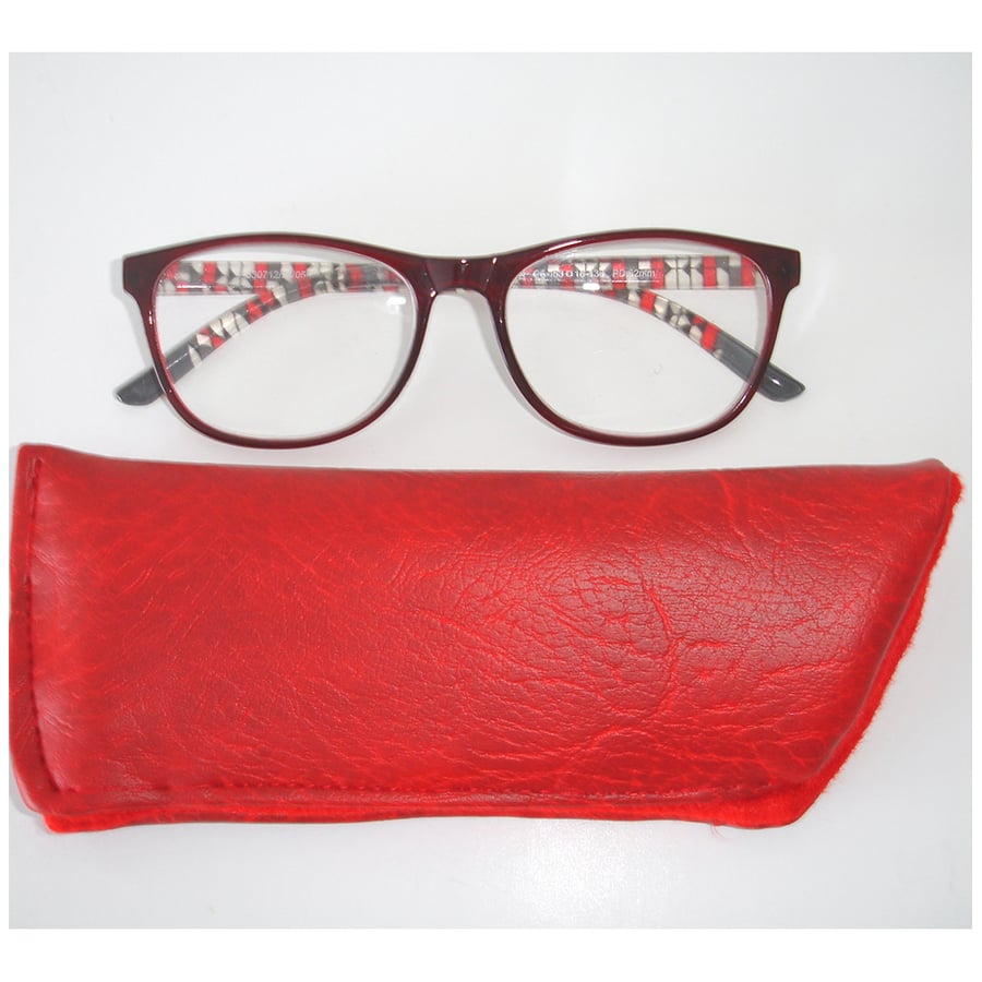 Red Glasses Sleeve Faux Leather Spectacles Case Vegan Vegetarian