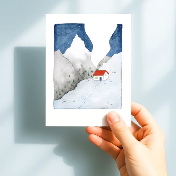 Mountain Cabin, A6 giclée greetings card with recycled brown envelope