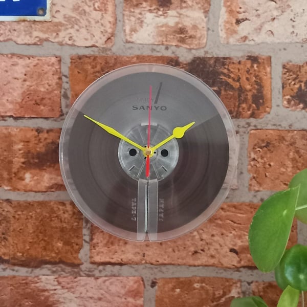 Vintage Clock upcycled from a Tape Reel, Retro wall clock