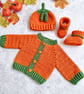 Newborn Crochet Pumpkin Baby Cardigan, Hat & Bootie Set  - Image 1