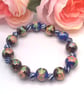 Floral Patterned Blue & Black Ceramic Bead Stretch Bracelet, Gift for Her - Image 8