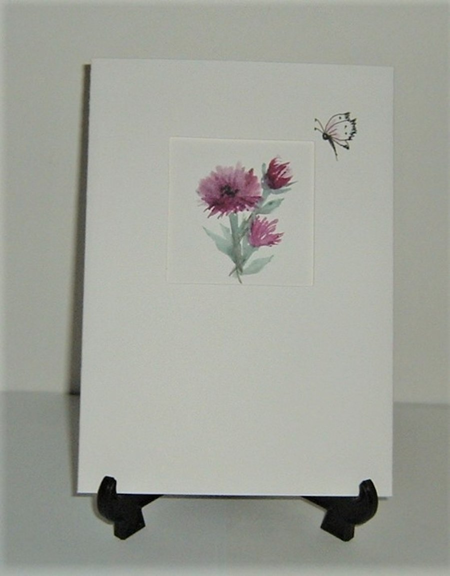 original hand painted floral greetings card ( ref F 702)