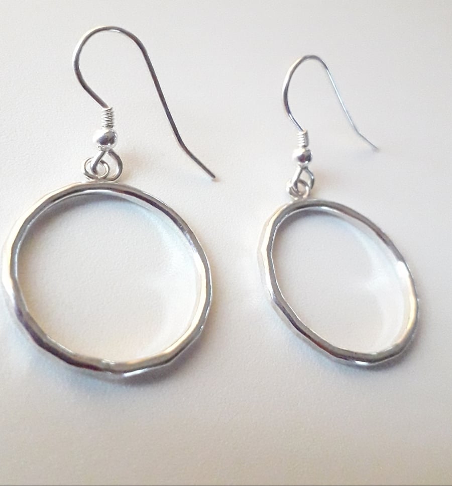 Silver circle earrings,  hoops 