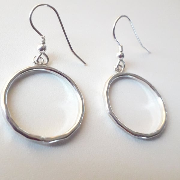 Silver circle earrings,  hoops 