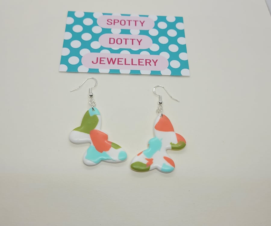 Pastel Polymer Clay Butterfly Dangle Earrings 