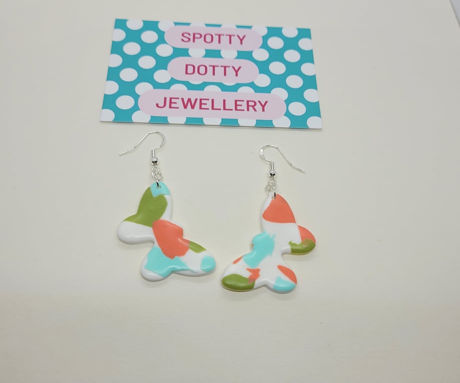 Pastel Polymer Clay Butterfly Dangle Earrings 