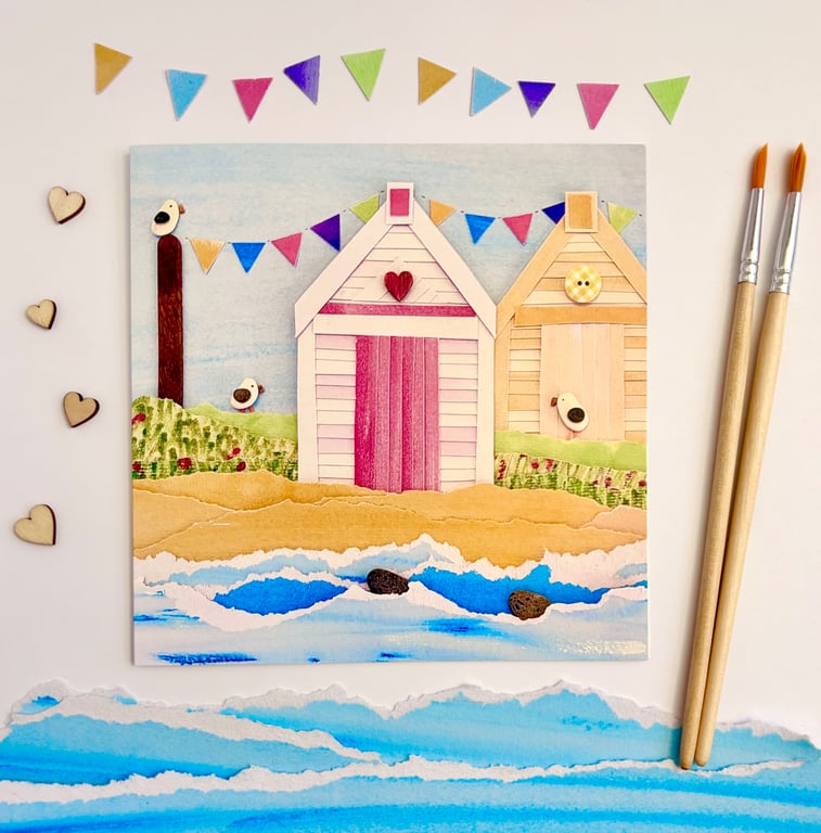 Beach Huts - printed greetings card