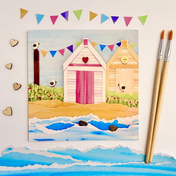 Beach Huts - printed greetings card
