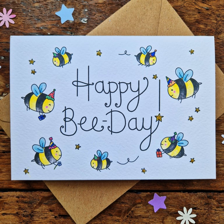 Bee Birthday Card, Happy Bee-Day! Funny Birthday Card, Bumblebee Card