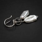 Freshwater pearl sterling silver handmade gemstone drop earrings : Gemini gift