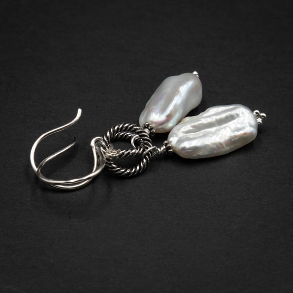 Freshwater pearl sterling silver handmade gemstone drop earrings : Gemini gift