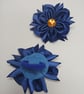 Handmade Dark Blue Ribbon Flower Hair Accessories with Amber Gem – Set of 2 - Image 9
