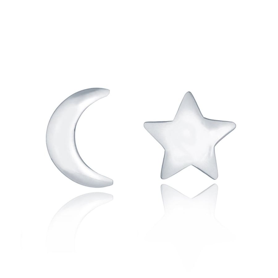 Sterling Silver Star and Moon Stud Earrings