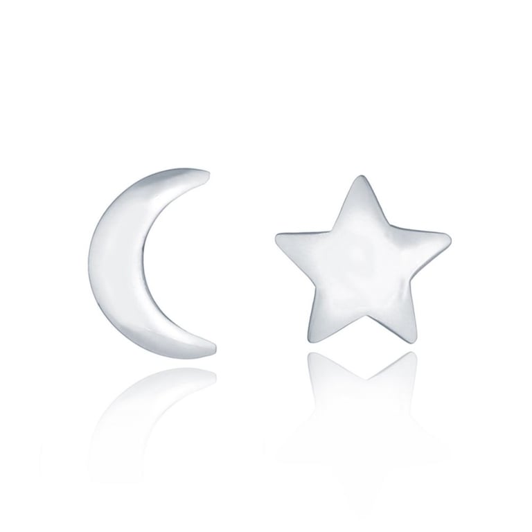 Sterling Silver Star and Moon Stud Earrings