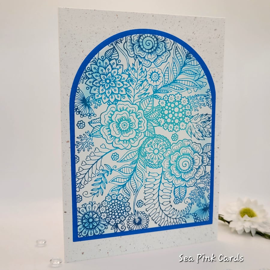 Blank Card - abstract flowers, textured, birthday, thinking of you, note card