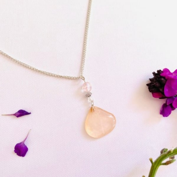 Sterling silver pink petal necklace, 925 pendant, pink jewellery, nature lover 