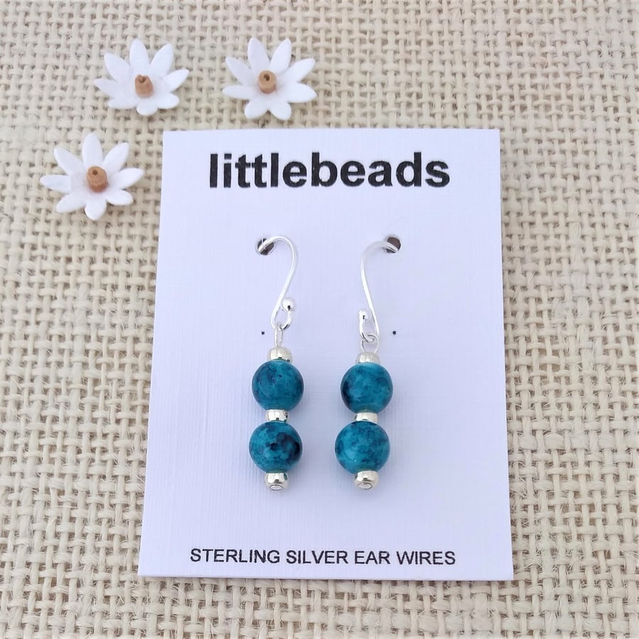 Turquoise Marble Glass Beaded Sterling Silver Earrings