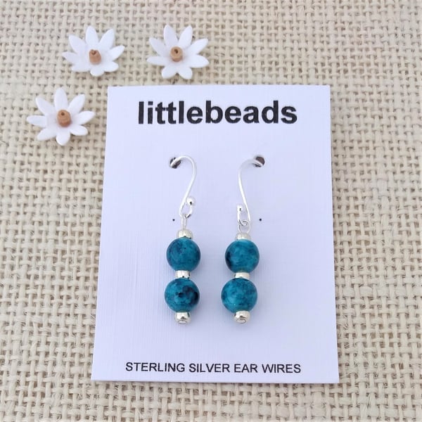 Turquoise Marble Glass Beaded Sterling Silver Earrings