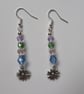 Pastel Pale Pink Lilac & Green Beaded Daisy Whimsy Garden Dangle Earrings - Image 6