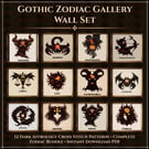 Zodiac Cross Stitch Bundle PDF, Gothic Astrology Patterns Set, All 12 Signs