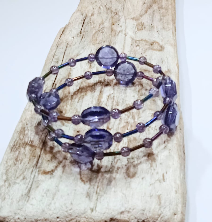 Purple Glass Wrap Bracelet - UK Free Post