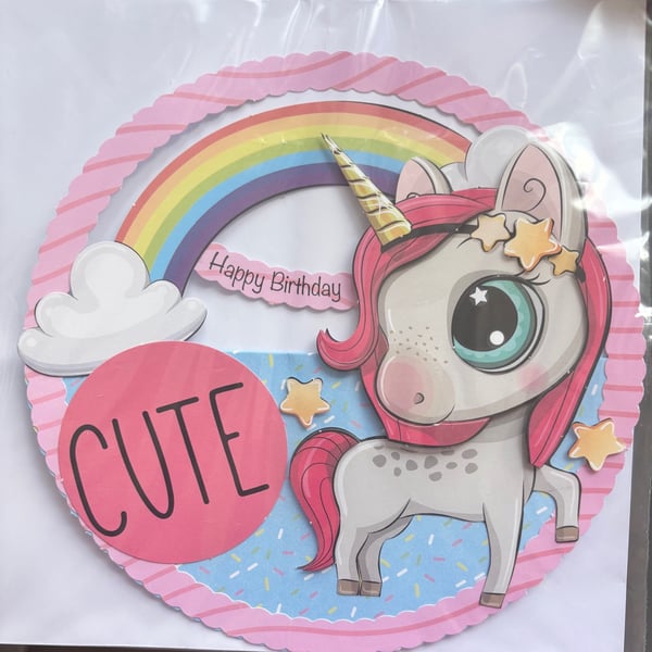 Unicorn cute birthday rocker card