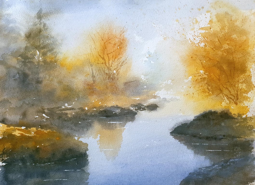 Autumn Calm .Original Watercolour Landscape .. 15x11 inches. Unframed