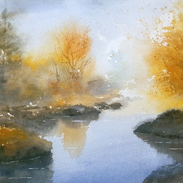 Autumn Calm .Original Watercolour Landscape .. 15x11 inches. Unframed