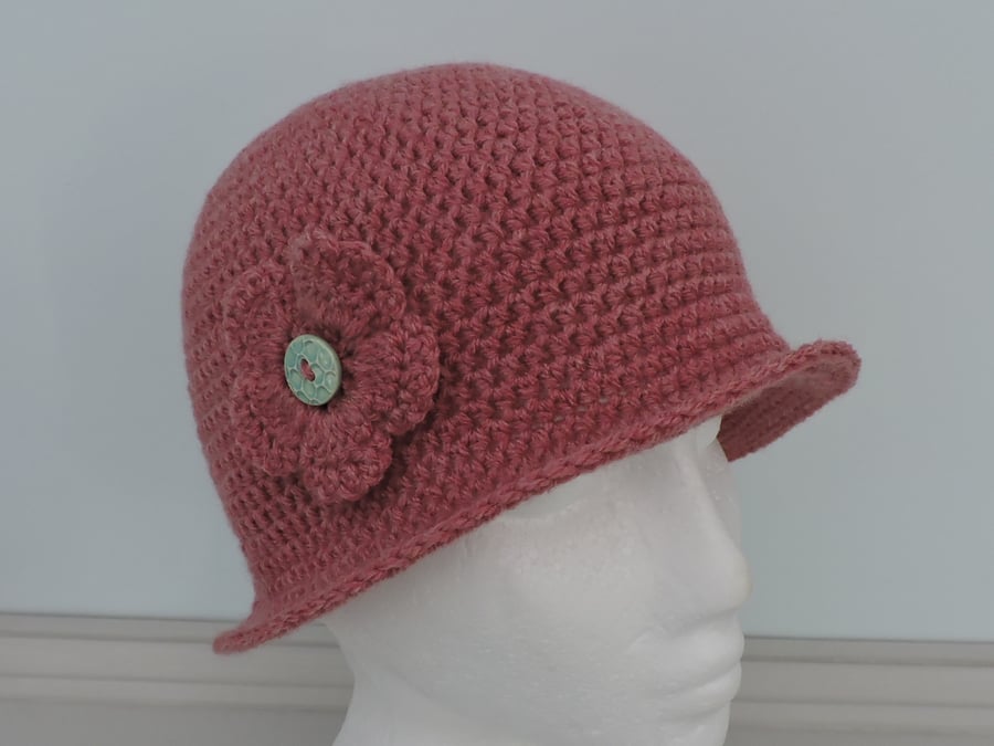 50% off Sale Crochet Cloche Hat Raspberry Pink