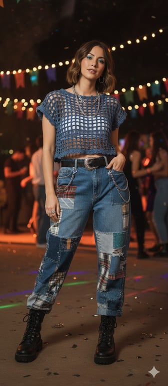 Hand-Crocheted Cotton Crop Top Boho Festival, Y2K Style Picot Trim