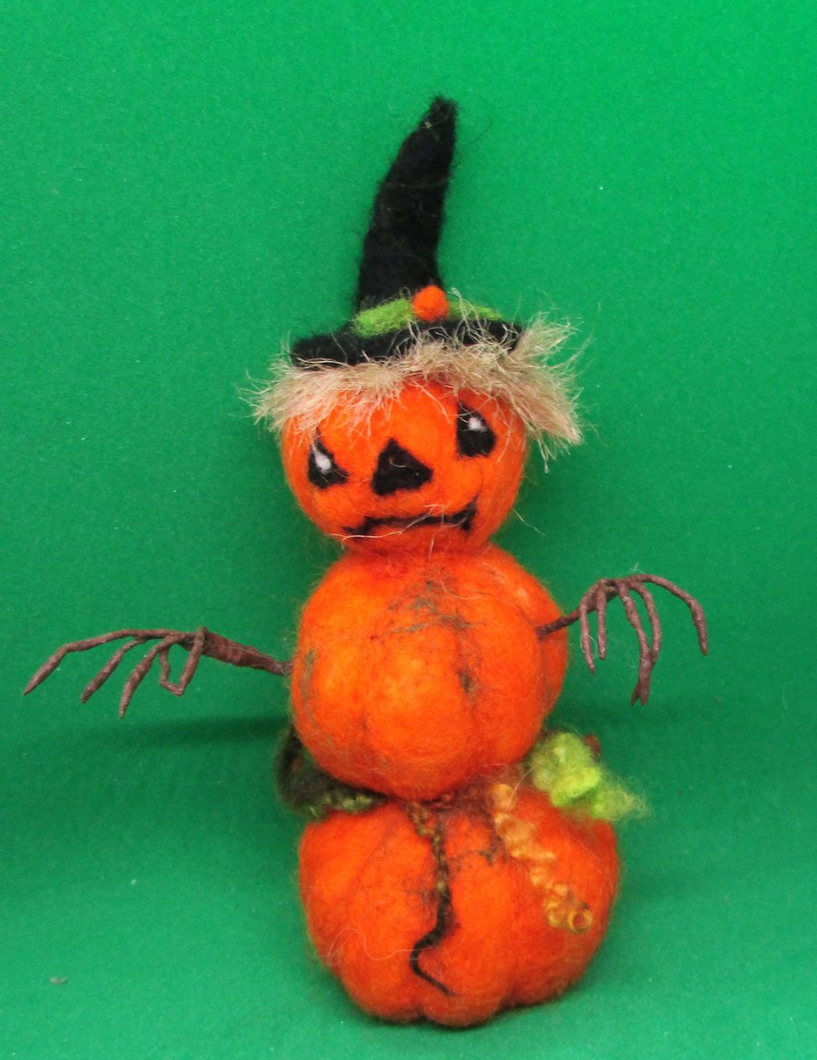 needle felted pumpkin character