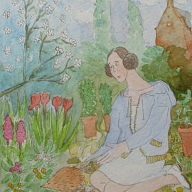 Go on then little one - Garden Whimsy - Original Watercolour Painting