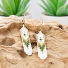 Handmade Green, White & Gold Native American Style Beaded Earrings