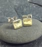 Tiny square stud earrings 18ct gold and silver - Image 2
