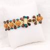 Beaded boho bracelet in yellow copper bronze and teal, Handmade beaded bracelet