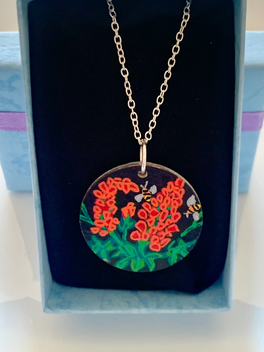 Hand Painted Flower Keepsake Pendant