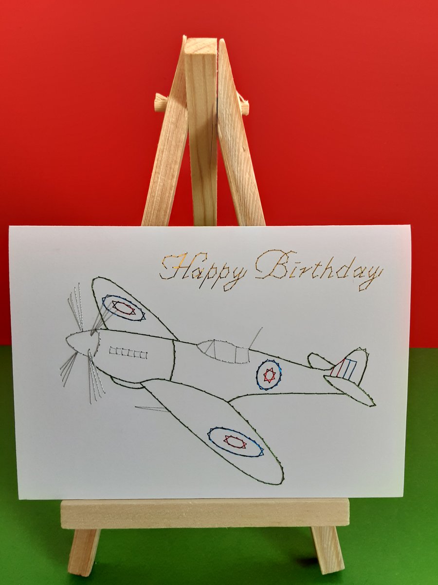 Happy Birthday Spitfire. Hand Embroidered Card.