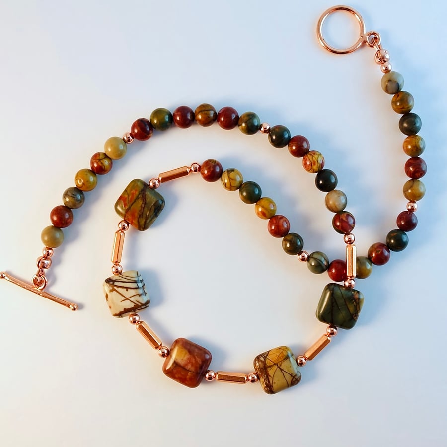 Red Creek Jasper Necklace With Copper - Handmade In Devon