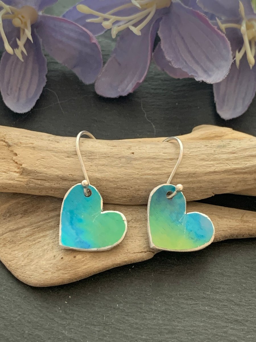 Water colour collection - hand painted aluminium heart earrings 