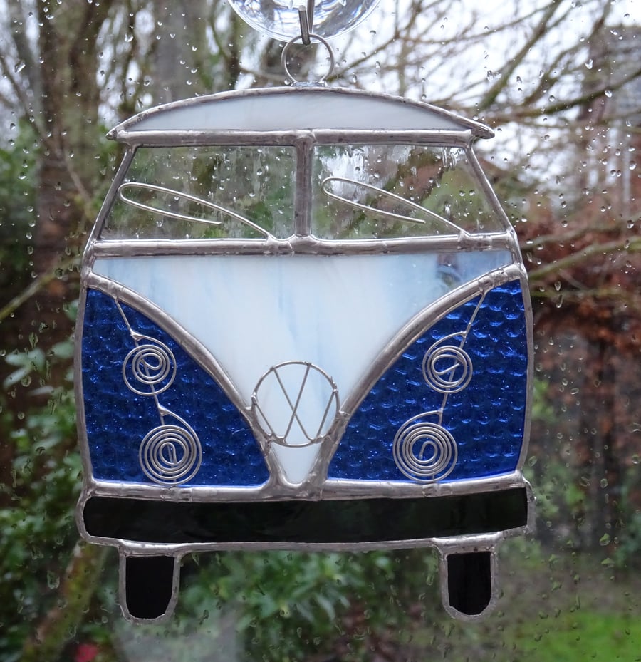 Stained Glass Camper Van Suncatcher - Blue and White