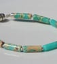 Bracelet Imperial Jasper Semi precious stone Light green & Cream Silver magnet