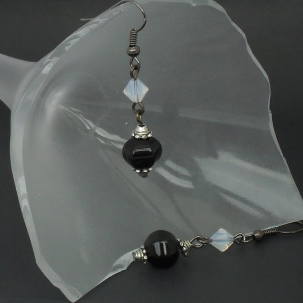 SALE: Black & white monochrome earrings - onyx with crystal by Swarovski® 