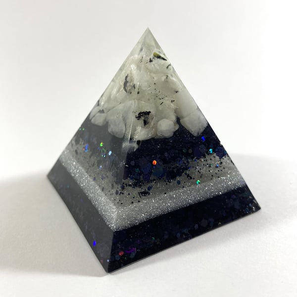 Resin & Rainbow Moonstone Crystal Pyramid