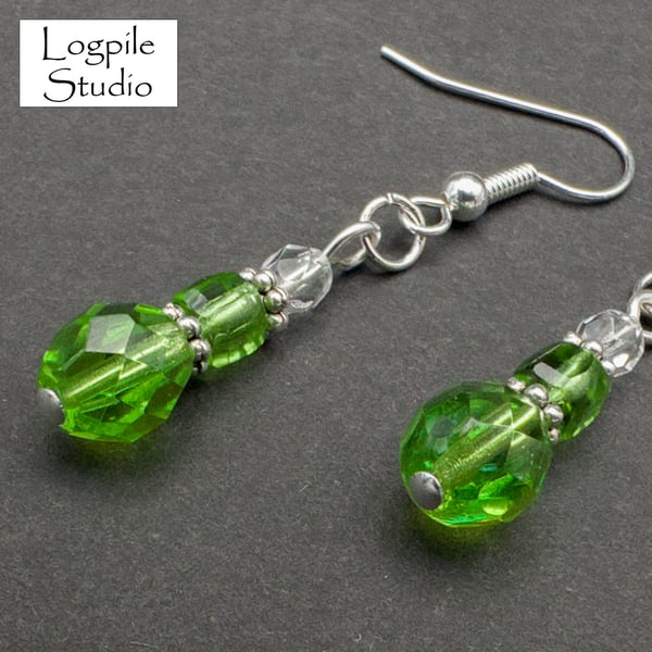 Green and Silver Bead Earrings