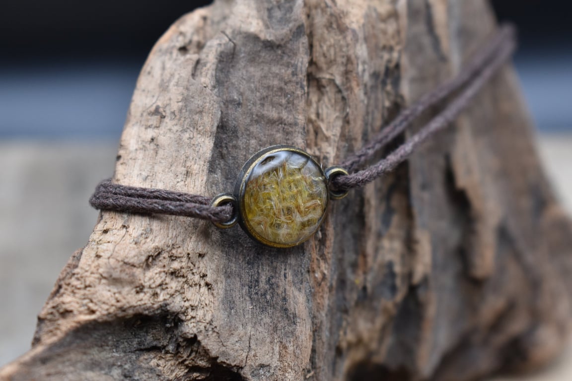 Harris Tweed Resin Bracelet, Yellow, Adjustable Cotton Cord, Made in Scotland