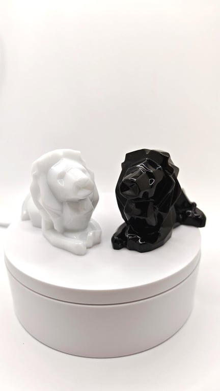 Geometric Lions Resin Ornament Set: Home Decor- Handmade Black & White Figurines
