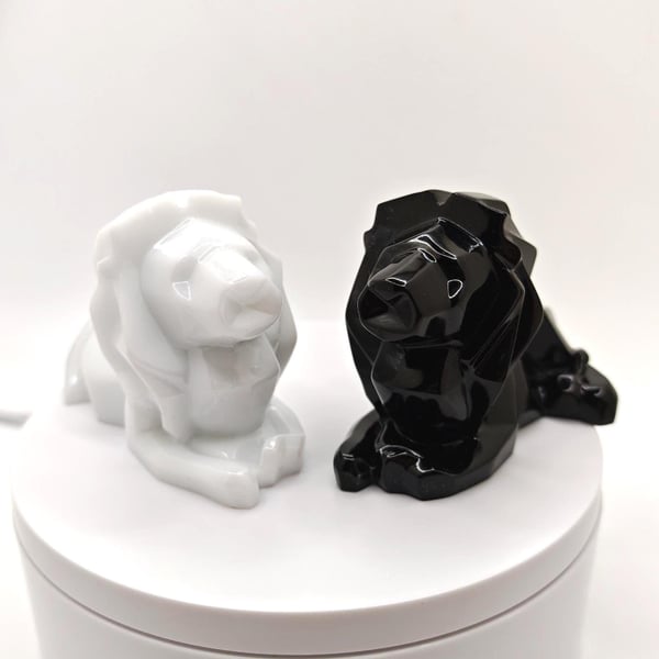 Geometric Lions Resin Ornament Set: Home Decor- Handmade Black & White Figurines