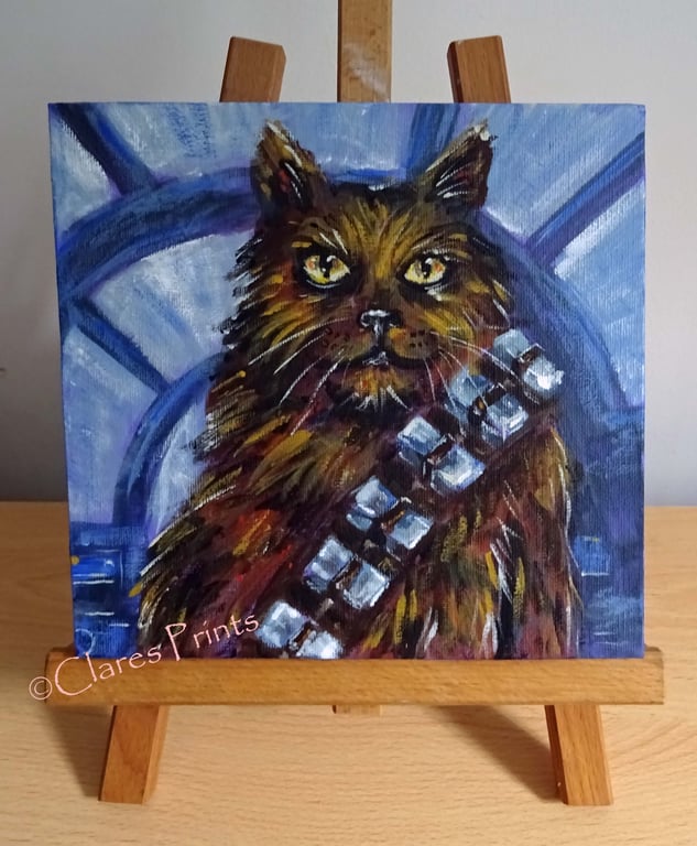 Chewbacca Cat Art Cat Original Acrylic Painting on Canvas OOAK Retro 